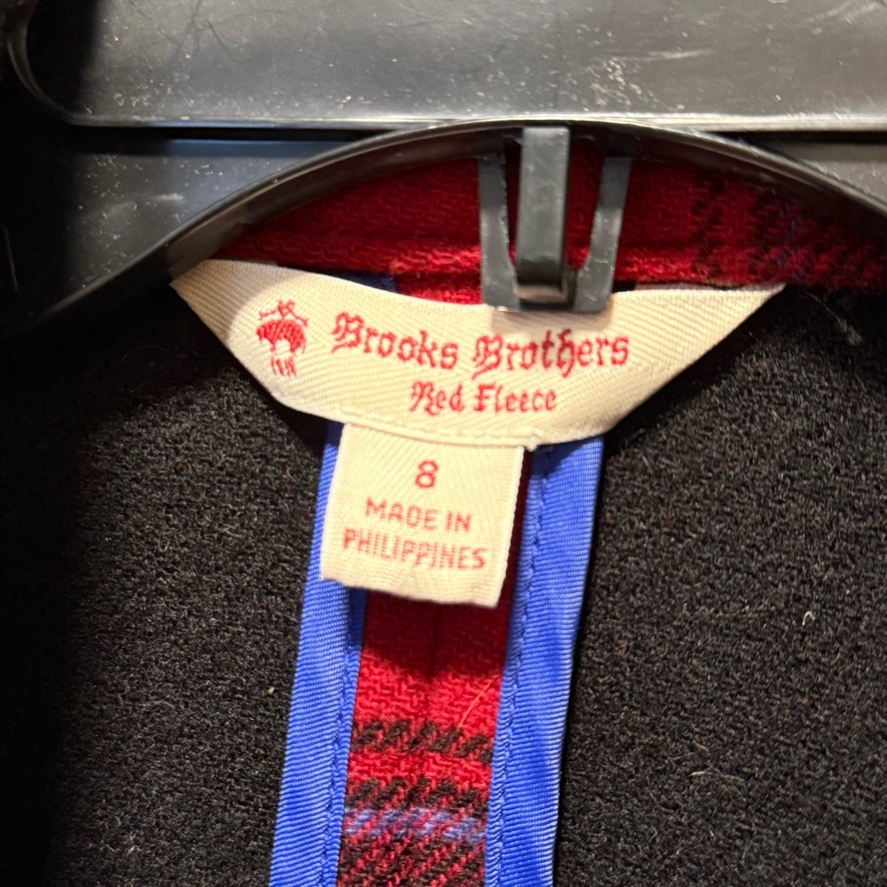 Brooks Brothers Red Fleece Buffalo Plaid Wool Pea Coat | Dark Academia Red Sz 8 - Picture 5 of 10